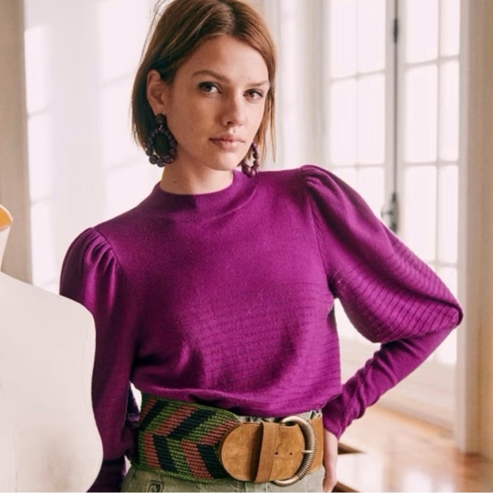 Sezane Puffed Sleeve Sweater Magenta 34/2